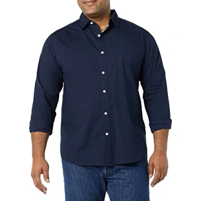 Image of Amazon Essentials Men&#039;s Long Sleeved Regular Fit Stretch Poplin Shirt, Navy, XS