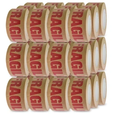 Image of G4GOODS® 36 Rolls of Fragile Printed Kraft Paper Packing Tape 50mm x 50m Brown Self Adhesive Eco Friendly Packaging Roll Ideal for Sealing Boxes Shipping Parcels &amp; Items Securely