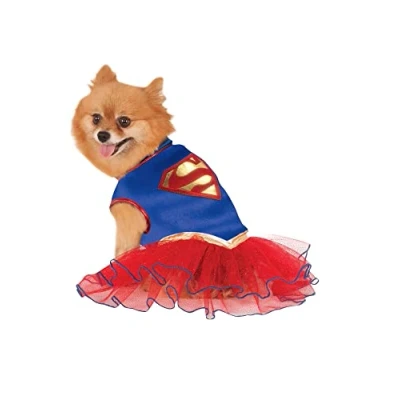 Image of Official Rubie&#039;s DC Comics Supergirl Pet Dog Costume Tutu Dress, Size: X Small Neck to Tail 7 inch, Chest 12 inch Halloween