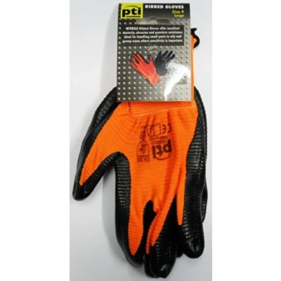Image of PTI Nitrile Ribbed Protective Work Gloves Size 9 Large PTI0191 (12)