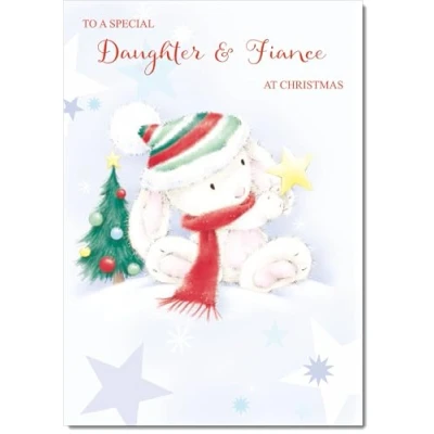 Image of doodlecards Daughter and Fiance Christmas Card Cute Rabbit with Star Medium Size for &amp; Plain Envelope