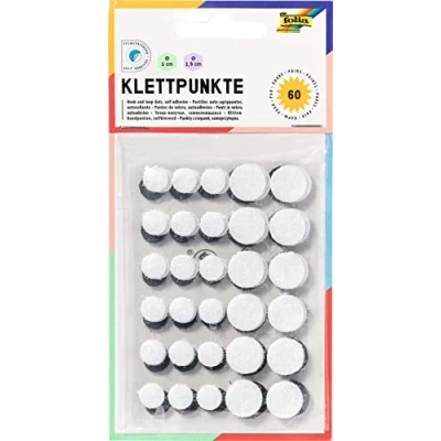 Image of folia 2306 Velcro dots self Adhesive, Pack of 60, 12 Each Diameter 15 mm and 18 x 10 in Black White, Stick to All Smooth Surfaces