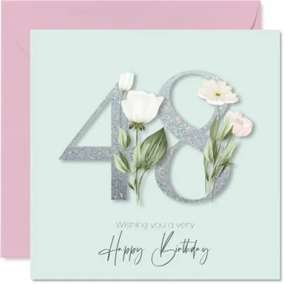 Image of 48th Birthday Cards for Women Fancy Floral Flowers Happy Card 48 Year Old Woman Colleague Wife Daughter Niece, 145mm Bday Greeting