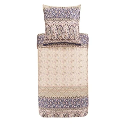 Image of Bassetti Imperia 41 9323467 Bed Linen Set Cotton Mako Satin in Beige 2 Piece with Zip Closure 135 x 200 cm / 80