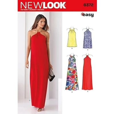 Image of New Look Ladies Easy Sewing Pattern 6372 Halter Neck Dresses in 2 Styles &amp; Lengths