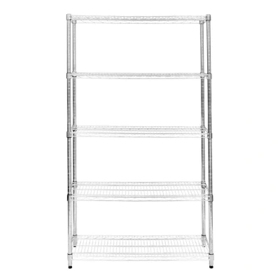 Image of Wire Shelving Rack 5 Tier Metal Storage Unit Heavy Duty Free Standing Boltless Height Adjustable Shelves &amp; Levelling Feet Kitchen Office Garage Silver Chrome 1000kg Weight Capacity 45 x 120 180cm