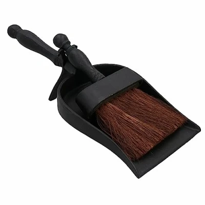Image of Hearth Tidy Brush and Shovel Set Black Cast Iron Fire Place Tool Sets Coal Wood Burner Accessories Fireside