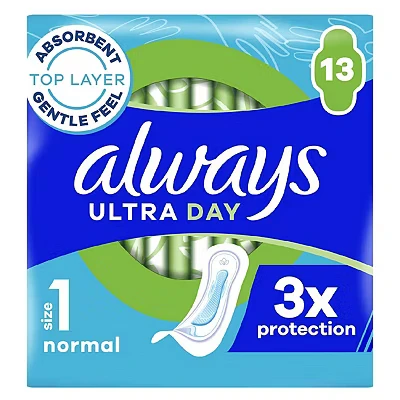 Image of Always Ultra Day Sanitary Towels Normal (Size 1) 13 Pads, Super Absorbent And Thin, For Menstrual Periods