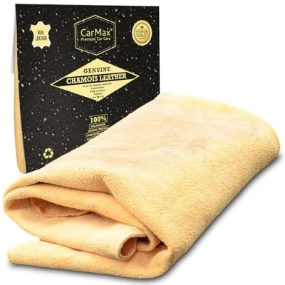 Image of CarMax English Premium Grade Natural Chamois Leather Large Perfect for drying off the whole car, glass, mirrors, inside and out, super soft highly absorbent, Made in UK