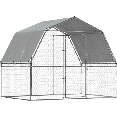 Image of vidaXL 2 Piece Dog Cage with Roof &amp; Door Silver Galvanized Steel