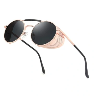 Image of RONSOU Steampunk Style Round Vintage Sunglasses Retro Eyewear UV400 Protection Matel Frame gold&amp;grey