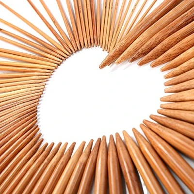 Image of LIHAO Collection of Double Pointed Crochet Knitting Needles in Bamboo (15 Sizes, 75 Pieces Total)