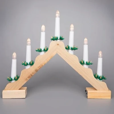 Image of SHATCHI Traditional Wooden Pre Lit Natural Candle Bridge Light 7 LEDs Bulbs Battery Powered Window Christmas Tree Home Office Desk Holiday Xmas Festive Decoration