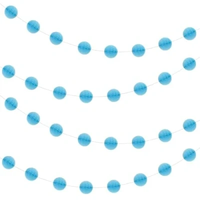 Image of Vibrant Powder Blue Paper Honeycomb Ball Garland (2 Meters) 1 Piece Elegant Party Decoration for Events and Celebrations