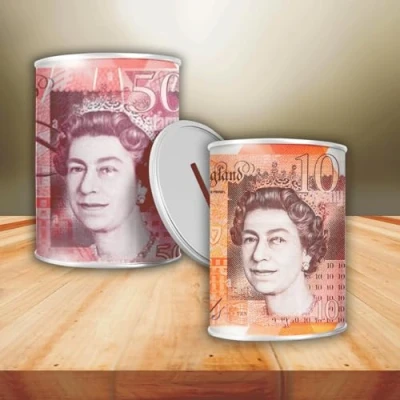 Image of GILORRA 2Pcs Money TIN BOX Sterling Bank Note Piggy Bank, Coin Tin, Cash Savings Can, Birthday Money, Holiday &amp; Christmas Fund (Med 10 50 P)