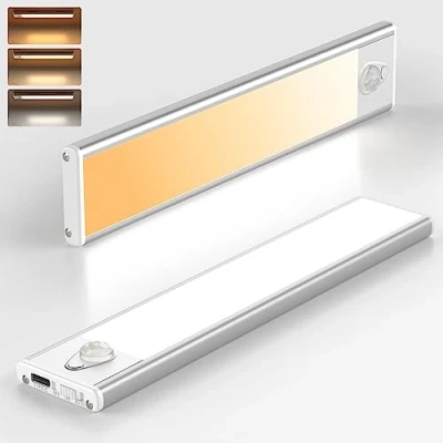 Image of Under Cabinet Kitchen Lights, 2Pack Wardrobe Lights Motion Sensor Indoor, 3 Colour Temperature Stepless Dimming Cupboard Light, 20cm