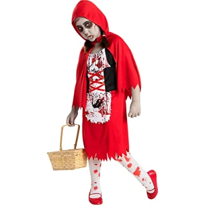 Image of Funidelia Zombie Red Riding Hood Costume s for girl Undead, Halloween, Horror kids accessory fancy dress &amp; props carnival parties Size 10 12 years