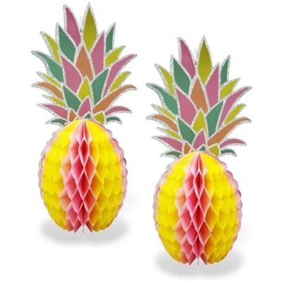 Image of 2 x Honeycomb Pineapple Party Decorations Tropical Table 12&quot;