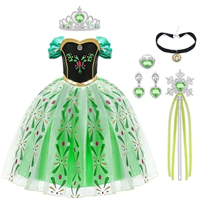 Image of URAQT Princess Costume, Dress with Wand and Crown, Girls Costume Up, Fancy for Birthday Party Halloween Christmas Cosplay