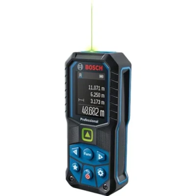 Image of Bosch Professional Laser Measure GLM 50 25 G (Green Laser, Range: up to 50m, Robust, IP65, ± 1.5 mm*, 2x AA Batteries, Hand Strap, Pouch)