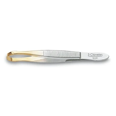 Image of 3 Claveles 12234 Pinza DEPILAR Crab, Gold Tip 8 cm