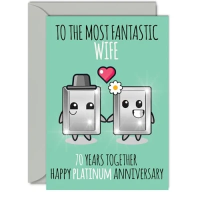 Image of Cute Platinum Anniversary Card for Wife 70 Years Together Happy 70th Wedding Cards from Husband, A5 Greeting Seventieth Anniversaries