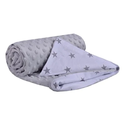 Image of Medi Partners Crawling Blanket for Baby 100% Cotton 75x100 cm Double Sided Multifunctional Plush Cuddly Pushchairs Soft Fluffy (grey stars with gray Plush)