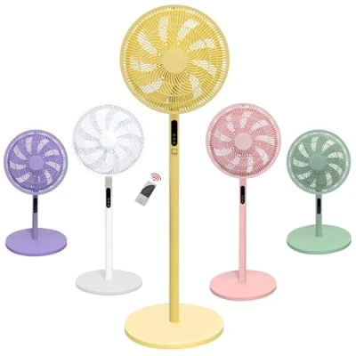 Image of Knight 2in1 16&quot; Pedestal Stand Fan &amp; Desk with Remote Control, Timer 3 speed Setting 9 Blades Turbo Wind Round Base Oscillation Easy Assemble No Tools Lime Yellow