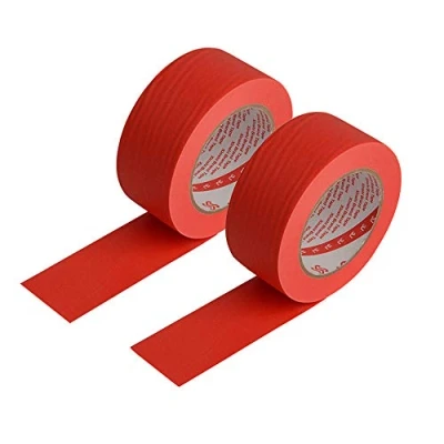 Image of Masking Tape POWERTOOL 2 Pack 50m Length Textured Paper Writable Painters Sticky Adhesive for Painting Crafts Decoration (Red,10mm)
