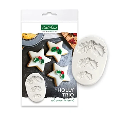 Image of Katy Sue Holly Trio Silicone Mould for Cake Decorating &amp; Crafts.