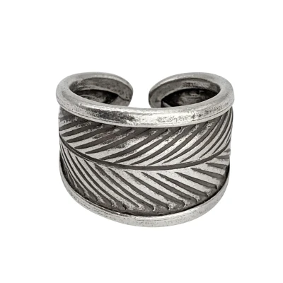 Image of 81stgeneration Women&#039;s 999 Fine Silver Karen Hill Tribe Wraparound Intricate Leaf Adjustable Ring