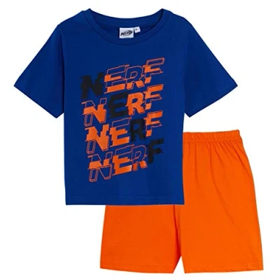 Image of Nerf Boys Short Pyjamas Kids Summer Shortie Pjs Set Nightwear T Shirt + Shorts Blue/Orange 3 4 Years
