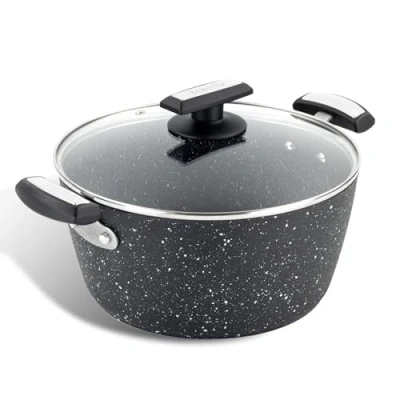 Image of Scoville Xtra 24cm Stock Pot with Lid, Deep Non Stick Cooking Pot, Neverstick Coated, 3.5L, Cool Touch Handles, Suitable for All Hobs, PFOA Free, Dishwasher Safe, Aluminium, Black [Amazon Exclusive]