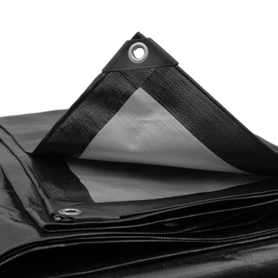 Image of waterproof tough 240gsm black tarpaulins/builders tarps/camping ground sheet (4m x5m)