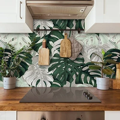 Image of CREARREDA Splash Guard Panel Kitchen Wall Sticker Tropical Pattern 180_x_60_cm 100% Made in Italy with Non Toxic, Fireproof and Water Resistant Ink, 67138