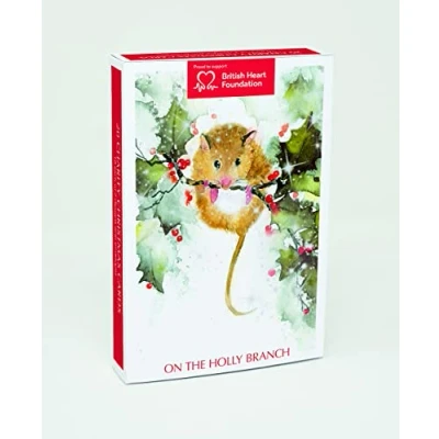 Image of Museums &amp; Galleries Pack of 10 Artistic Charity Christmas Cards Lovely Illustration a Winter Scene On The Holly Branch 2 Design, 100 x 150 mm