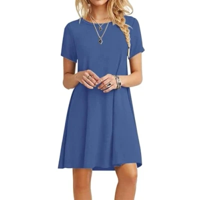 Image of MOLERANI Summer Dresses for Women UK Casual T Shirt Dress Short Sleeve Ladies Beach (XL, Beja Blue)