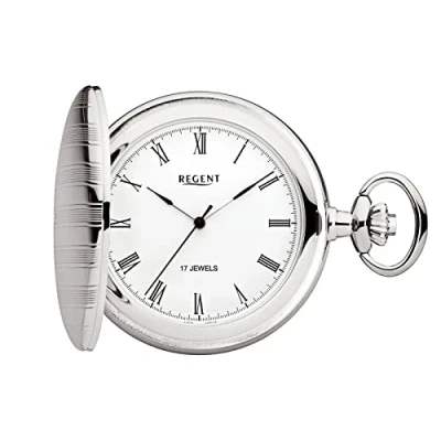 Image of Regent Men&#039;s Pocket Watch Savonnette 47 mm Mechanical Hand Winding Roman Numerals, P 718 Silver