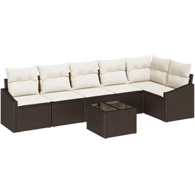 Image of vidaXL 6 Piece Garden Dining Set with Cushions Grey Poly Rattan