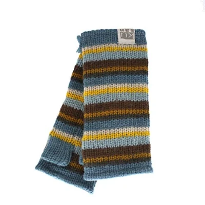 Image of Kusan 100% Wool Knitted Stripe Handwarmers (Denim)