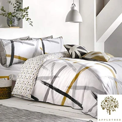 Image of Appletree Leda 100, 100% Cotton, Grey &amp; Ochre, Duvet Cover Set: Single