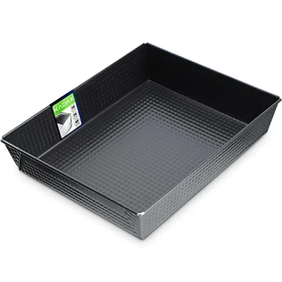 Image of KADAX Baking Tray, Non Stick Pan with High Edges, Rectangular Tin Coating, Metal Tray for Cakes, Biscuits, Lasagne (30.5 x 25.5 cm, Black)