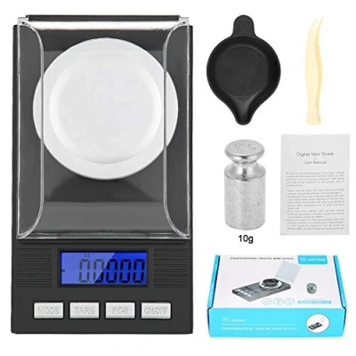 Image of Digital Milligram Jewelry Scale,LED Display Mini High Precision 0.001g Pocket Scale with Calibration Weights Tweezers and Weighing Pans (10g)