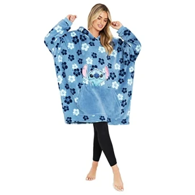 Image of Disney Hoodie Blanket, Sherpa Fleece Oversized Hoodie, Eeyore Stitch Gifts (Blue Tropical)