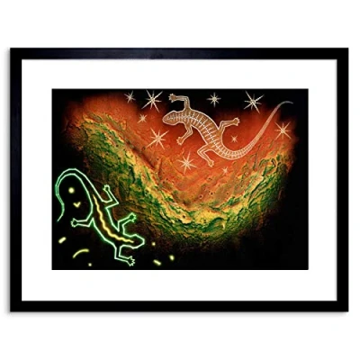 Image of Wee Blue Coo PAINTING DRAWING ABORIGINAL AUSTRALIAN LIZARD STYLE FRAMED PRINT F97X4529