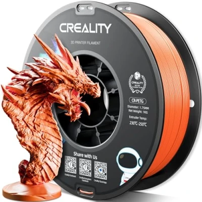Image of Creality PETG Filament 1.75mm, 3D Printer 1KG(2.2lbs), High Precision, Strong Toughness, Odorless, Better Flow, Dimensional Accuracy +/ 0.02 mm, Moistureproof Printing Filament, Orange