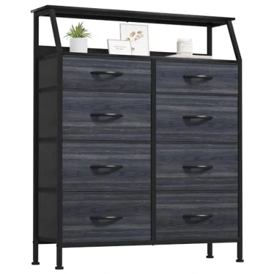 Image of YITAHOME Chest of Drawer Bedroom with 8 Drawers Storage Unit Steel Frame wood Top Fabric Dresser for Living room, Nursery, Closet,Black grain
