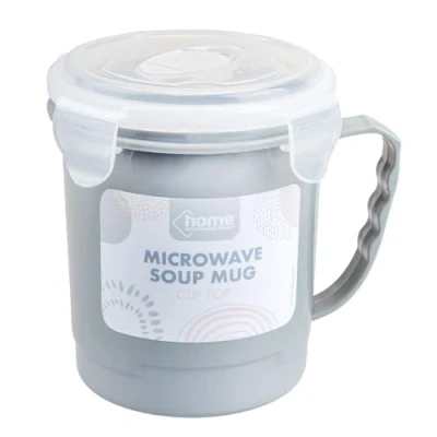 Image of VFM Soup Mug Grey 700ml Containers with Lids Microwavable Lid Microwave Bowl Dishwasher Safe Cup Mugs for Home &amp; Office 12cm