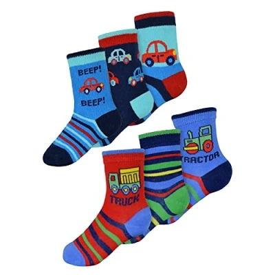 Image of Sock Snob Baby Boys Cotton Cars Trucks Design Pattern Socks 6 Pair Multipack for Toddler (6 12 Months, Cars)