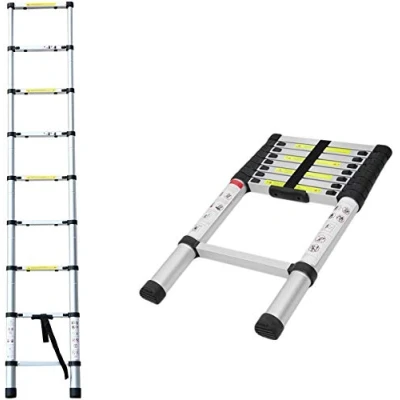 Image of 2.6m Multi Purpose Aluminium Telescopic Ladder Extension Extendable Step 9 for Loft Indoor Outdoor Office 2 Yr Warranty